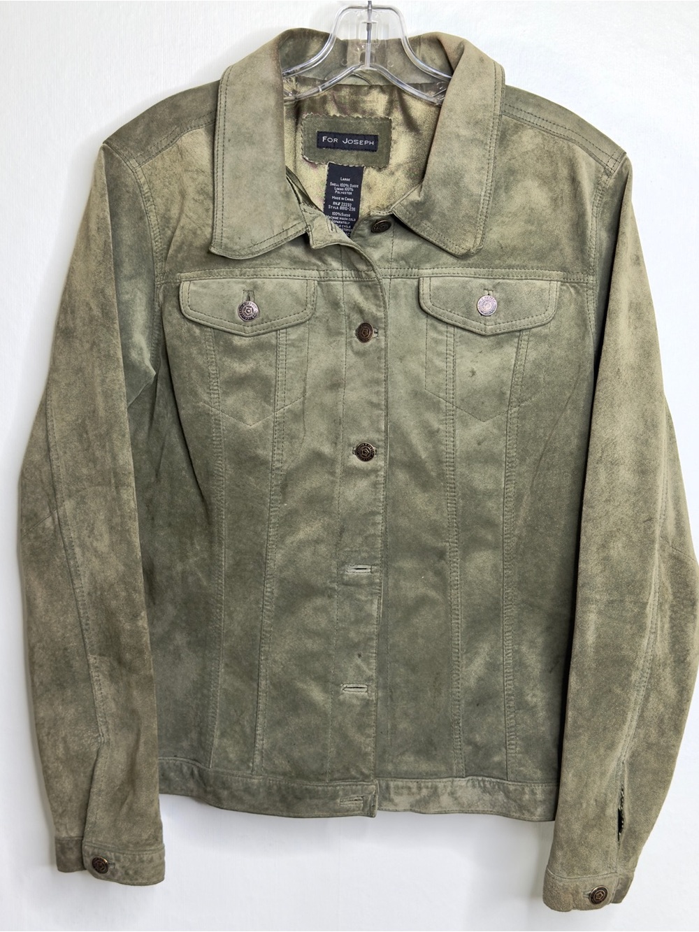 Vintage Joseph Olive Green Suede Womens Sz. Lg. 100% Suede Snap Up